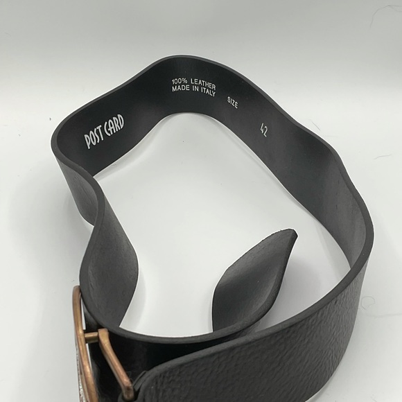 “POST CARD” 100% Black Leather Rhinestone Cross Belt Made In Italy. - Picture 4 of 7